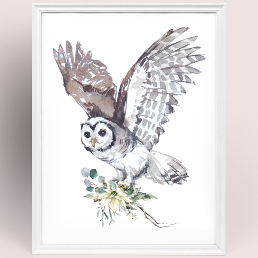 Owl Illustration Watercolor Wall Art Print Poster Portrait Unframed - Picture 5 of 10